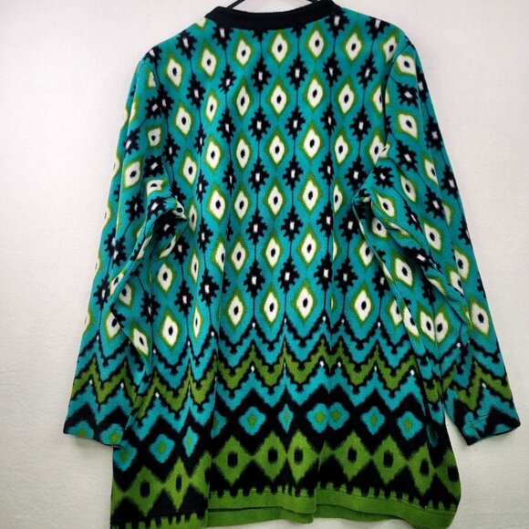 Bob Mackie Wearable Art Green Teal Geometric Fleece Pullover Sweater 2X - Picture 6 of 8